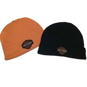 NWT Harley-Davidson Baby Boys' Hat Set, Infant 2 Pack Gift Set, Black/Orange